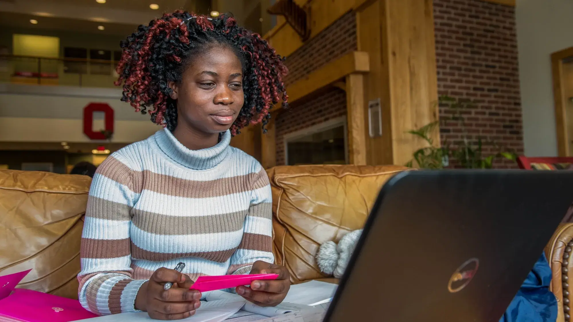 Student studying in Ohio Union